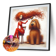 Load image into Gallery viewer, Diamond Painting - Full Square - Woman in red and dog (30*30CM)