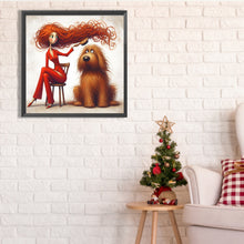 Load image into Gallery viewer, Diamond Painting - Full Square - Woman in red and dog (30*30CM)