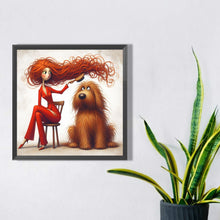 Load image into Gallery viewer, Diamond Painting - Full Square - Woman in red and dog (30*30CM)