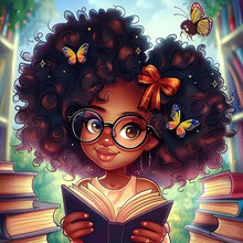 Load image into Gallery viewer, Diamond Painting - Full Round - butterfly girl reading (50*50CM)