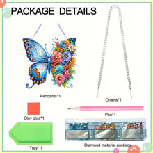 Load image into Gallery viewer, Acrylic Butterfly and Flowers Diamond Painting Hanging Pendant Decor (Blue)