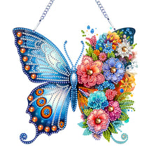 Load image into Gallery viewer, Acrylic Butterfly and Flowers Diamond Painting Hanging Pendant Decor (Blue)