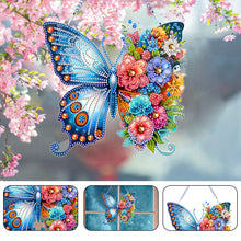 Load image into Gallery viewer, Acrylic Butterfly and Flowers Diamond Painting Hanging Pendant Decor (Blue)