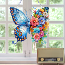 Load image into Gallery viewer, Acrylic Butterfly and Flowers Diamond Painting Hanging Pendant Decor (Blue)