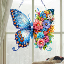 Load image into Gallery viewer, Acrylic Butterfly and Flowers Diamond Painting Hanging Pendant Decor (Blue)