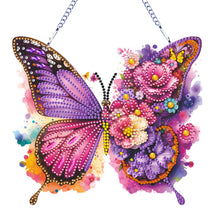 Load image into Gallery viewer, Acrylic Butterfly and Flowers Diamond Painting Hanging Pendant Decor (Purple)