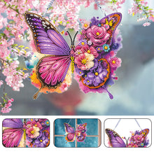 Load image into Gallery viewer, Acrylic Butterfly and Flowers Diamond Painting Hanging Pendant Decor (Purple)