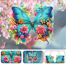 Load image into Gallery viewer, Acrylic Butterfly and Flowers Diamond Painting Hanging Pendant Decor (Green)