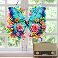 Load image into Gallery viewer, Acrylic Butterfly and Flowers Diamond Painting Hanging Pendant Decor (Green)