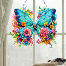 Load image into Gallery viewer, Acrylic Butterfly and Flowers Diamond Painting Hanging Pendant Decor (Green)