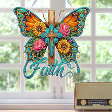 Load image into Gallery viewer, Acrylic Cross Diamond Painting Hanging Pendant Home Decor (Butterfly Cross)