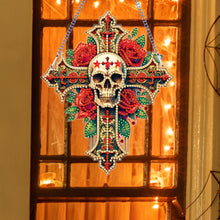 Load image into Gallery viewer, Acrylic Cross Diamond Painting Hanging Pendant Home Decor (Rose Skull Cross)
