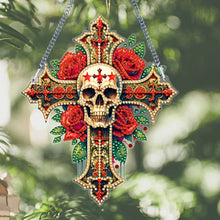 Load image into Gallery viewer, Acrylic Cross Diamond Painting Hanging Pendant Home Decor (Rose Skull Cross)
