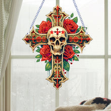 Load image into Gallery viewer, Acrylic Cross Diamond Painting Hanging Pendant Home Decor (Rose Skull Cross)