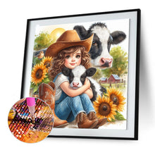 Load image into Gallery viewer, Diamond Painting - Full Round - girl and cow (30*30CM)