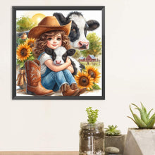 Load image into Gallery viewer, Diamond Painting - Full Round - girl and cow (30*30CM)