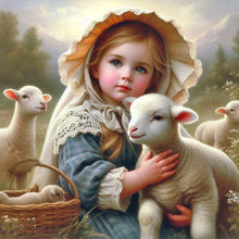 Load image into Gallery viewer, Diamond Painting - Full Round - girl and sheep (30*30CM)
