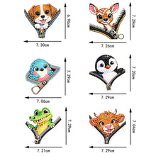 Load image into Gallery viewer, 6Pcs Acrylic Double Sided Zipper Animal Diamond Painting Keychain DIY Decor