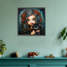 Load image into Gallery viewer, Diamond Painting - Full Round - black cat girl (30*30CM)