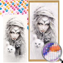 Load image into Gallery viewer, AB Diamond Painting - Full Round - girl and cat (40*80CM)