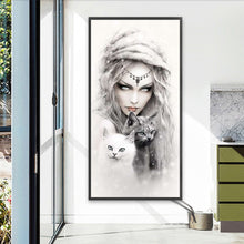 Load image into Gallery viewer, AB Diamond Painting - Full Round - girl and cat (40*80CM)