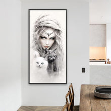 Load image into Gallery viewer, AB Diamond Painting - Full Round - girl and cat (40*80CM)