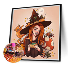 Load image into Gallery viewer, Diamond Painting - Full Round - girl drinking tea with hat (40*40CM)