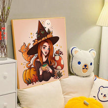 Load image into Gallery viewer, Diamond Painting - Full Round - girl drinking tea with hat (40*40CM)