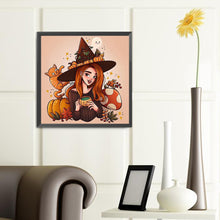 Load image into Gallery viewer, Diamond Painting - Full Round - girl drinking tea with hat (40*40CM)