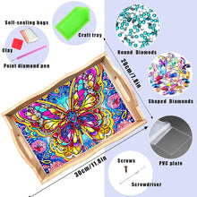 Load image into Gallery viewer, Wooden Butterfly Pattern 5D DIY Diamond Painting Table Serving Tray with Handle