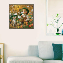 Load image into Gallery viewer, Diamond Painting - Partial Special Shaped - Children's Day Boy Kitten Dandelion Fantasy Children's World (40*40CM)