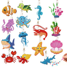 Load image into Gallery viewer, 15Pcs Double Sided Marine Life Diamond Art Keyring for Home Birthday Party Decor