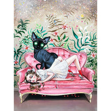 Load image into Gallery viewer, Diamond Painting - Full Round - girl with white cat (30*40CM)