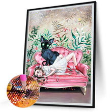 Load image into Gallery viewer, Diamond Painting - Full Round - girl with white cat (30*40CM)