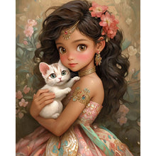 Load image into Gallery viewer, Diamond Painting - Full Round - girl and cat (40*50CM)