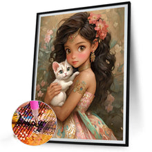 Load image into Gallery viewer, Diamond Painting - Full Round - girl and cat (40*50CM)