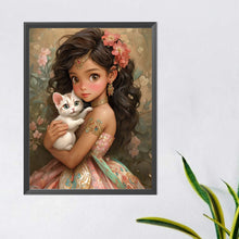 Load image into Gallery viewer, Diamond Painting - Full Round - girl and cat (40*50CM)