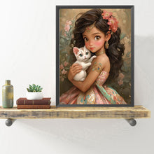 Load image into Gallery viewer, Diamond Painting - Full Round - girl and cat (40*50CM)
