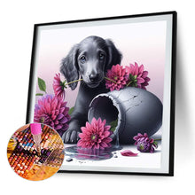 Load image into Gallery viewer, AB Diamond Painting - Full Round - Dachshund puppy with flowers (40*40CM)