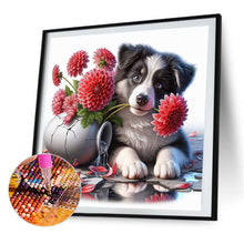 Load image into Gallery viewer, AB Diamond Painting - Full Round - Flowers and Puppy Border Collie (40*40CM)