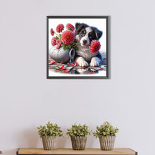 Load image into Gallery viewer, AB Diamond Painting - Full Round - Flowers and Puppy Border Collie (40*40CM)