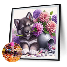 Load image into Gallery viewer, AB Diamond Painting - Full Round - Flowers and puppy husky (40*40CM)