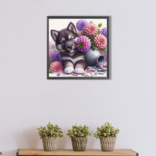 Load image into Gallery viewer, AB Diamond Painting - Full Round - Flowers and puppy husky (40*40CM)