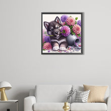 Load image into Gallery viewer, AB Diamond Painting - Full Round - Flowers and puppy husky (40*40CM)
