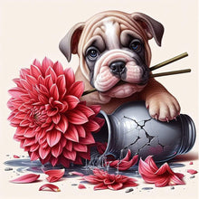 Load image into Gallery viewer, AB Diamond Painting - Full Round - Bulldog puppy with flowers (40*40CM)