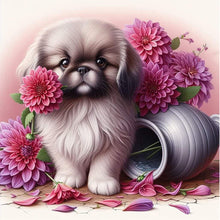 Load image into Gallery viewer, AB Diamond Painting - Full Round - Flowers and puppy Pekingese (40*40CM)