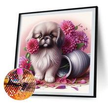 Load image into Gallery viewer, AB Diamond Painting - Full Round - Flowers and puppy Pekingese (40*40CM)