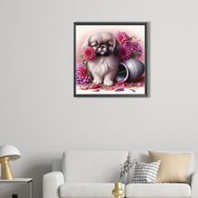 Load image into Gallery viewer, AB Diamond Painting - Full Round - Flowers and puppy Pekingese (40*40CM)