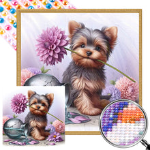 Load image into Gallery viewer, AB Diamond Painting - Full Round - Flowers and Yorkie puppy (40*40CM)
