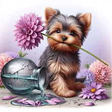 Load image into Gallery viewer, AB Diamond Painting - Full Round - Flowers and Yorkie puppy (40*40CM)